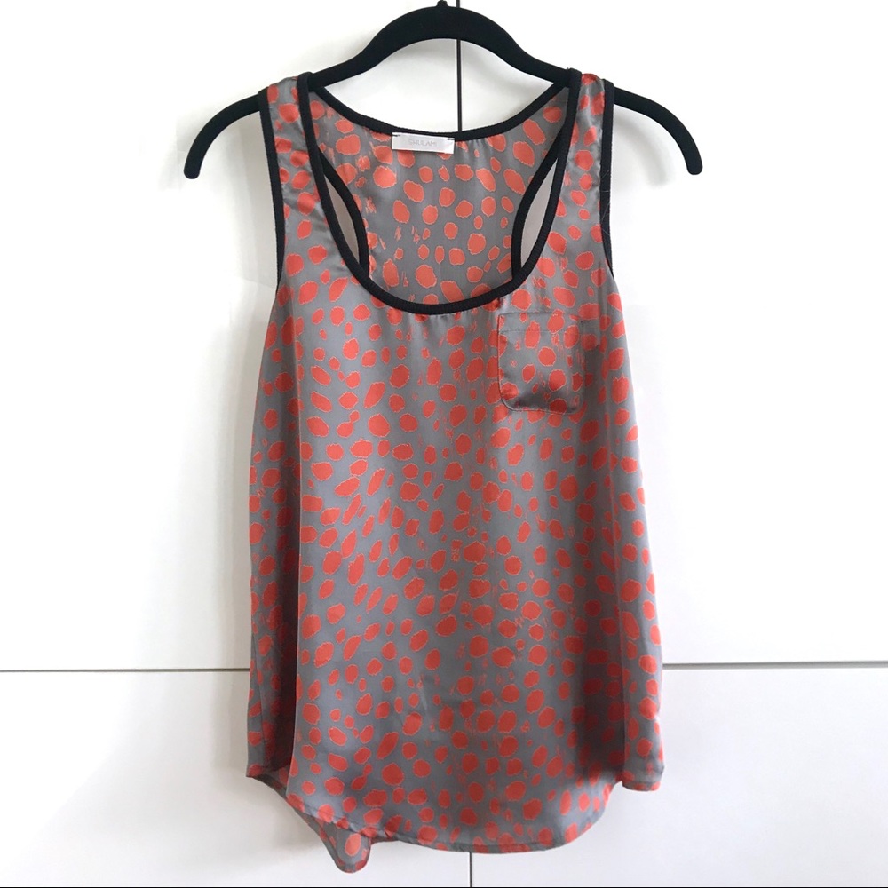 Shulami Black Trim Silky-Feel Print Racerback Tank